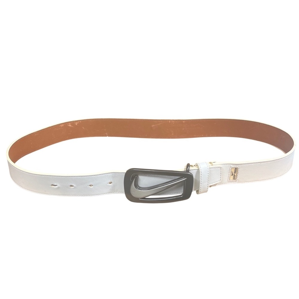 Nike Golf White Leather Belt Mens 40 Swoosh Logo Buckle Grip Tech 11031-04